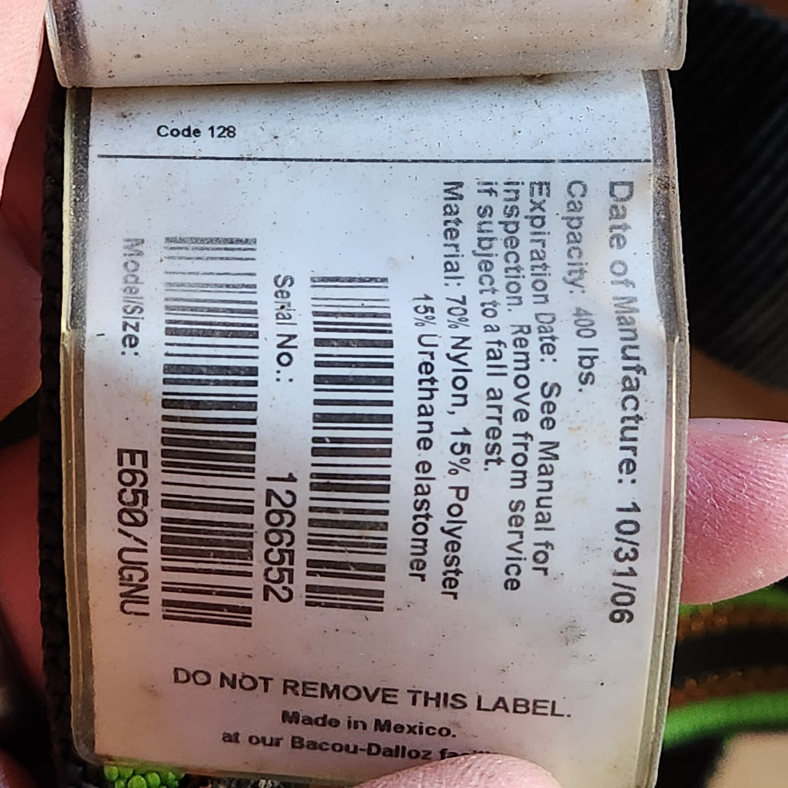 Miller Duraflex Harness E650 UGNU 400lbs + Sofstop 913WLS 6ft