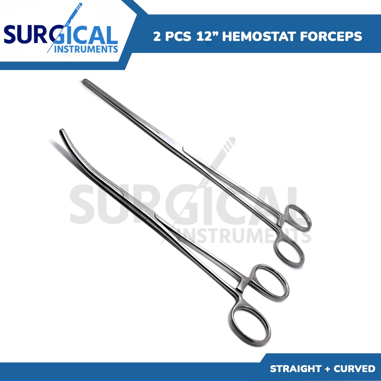 2 Pcs Set 12″ Straight + Curved Hemostat Forceps Locking Clamps German Grade