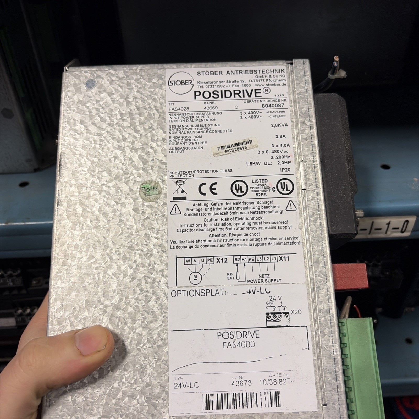 FAS FAS4028 Posidrive 3 Pole 400VAC Input 4.0A Output 1.5kW Motor USED