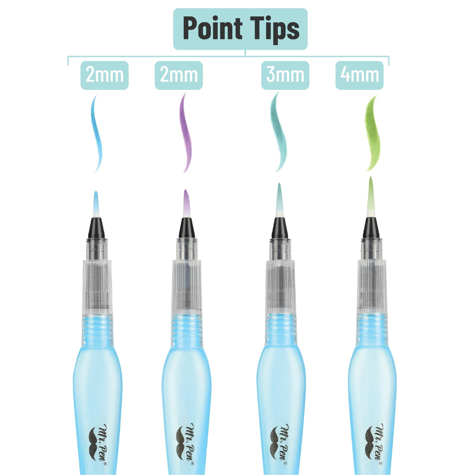 Mr. Pen- Watercolor Brush Pens, 4 pcs, 4 x Point Tips, Blue Set, Medium,