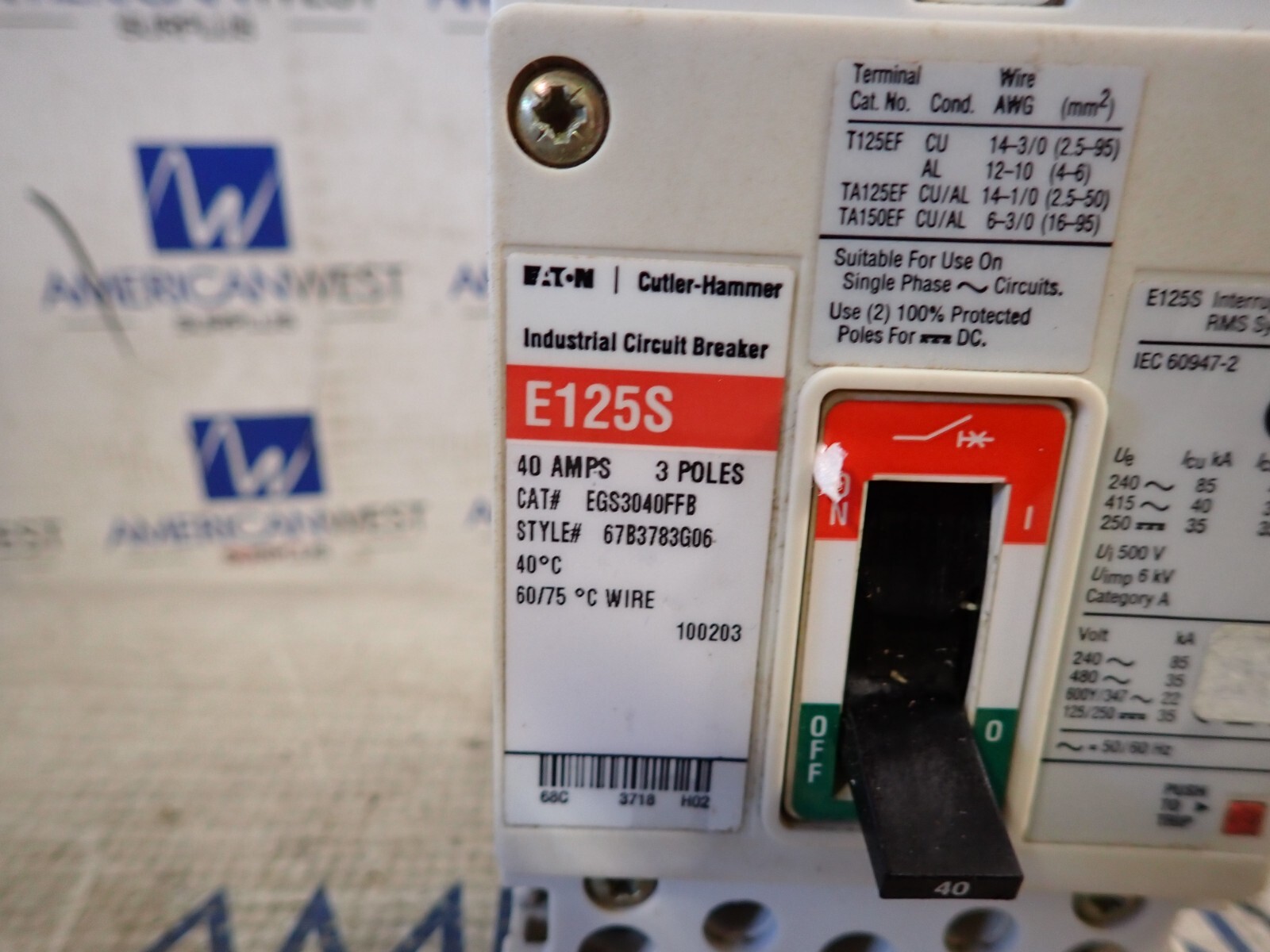 Cutler Hammer EGS3040FFB 40 Amp 35kA@480v Bolt-On Circuit Breaker – TESTED