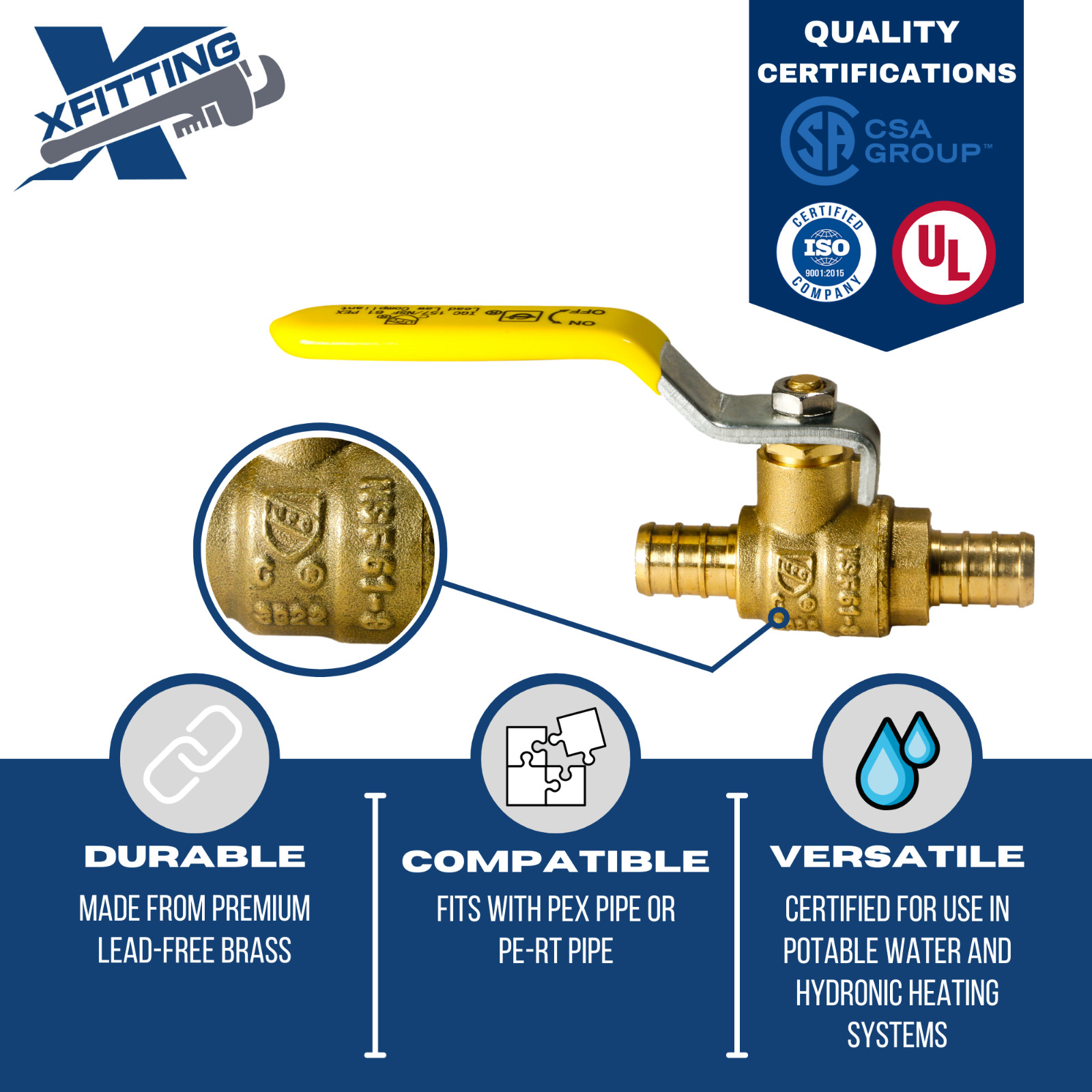 5 PIECES 1/2″ PEX SHUT OFF BALL VALVE , PEX B, FULL PORT, LEAD-FREE BRASS