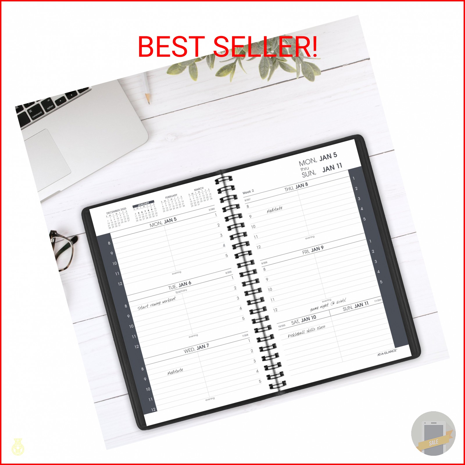 AT-A-GLANCE 2026 Appointment Book Planner, Weekly, 5″ x 8″, Small, Hourly, Black