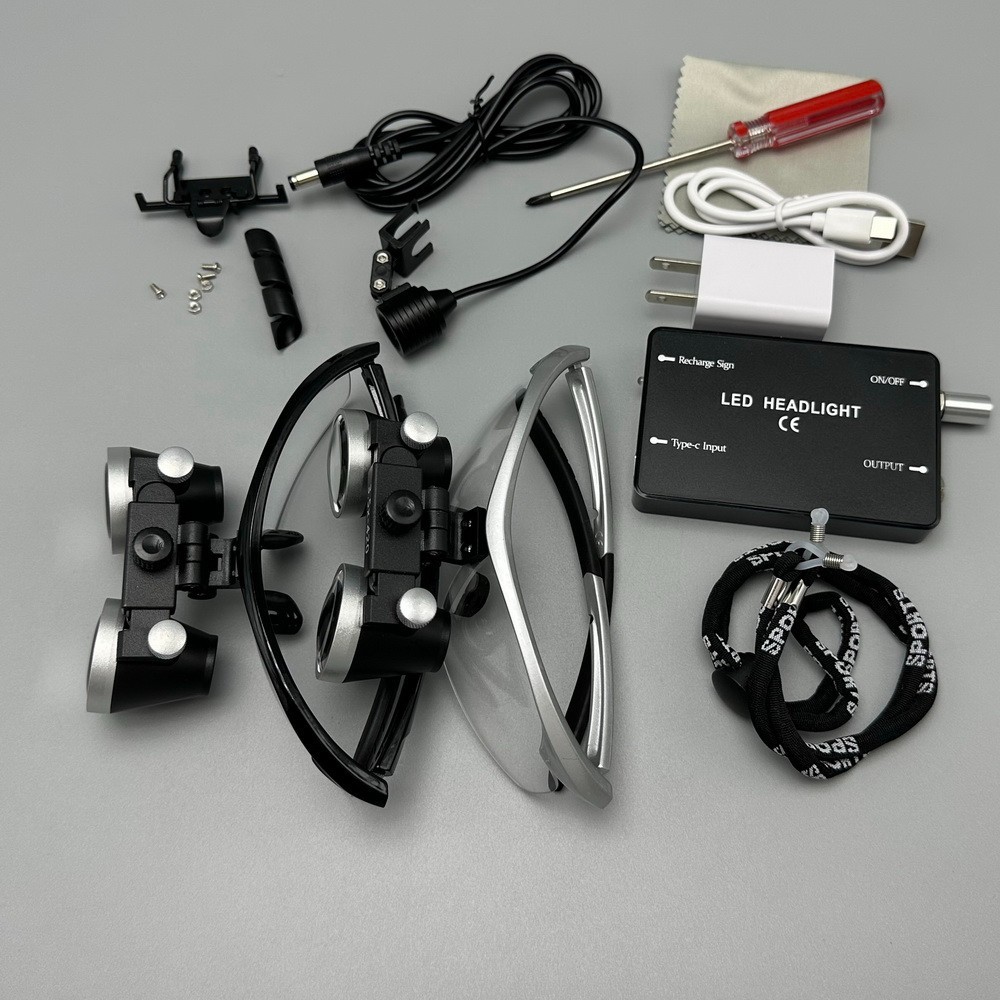 Dental 3.5X Loupe Magnifier Headlight Wireless Head Light LED 2 Batteries