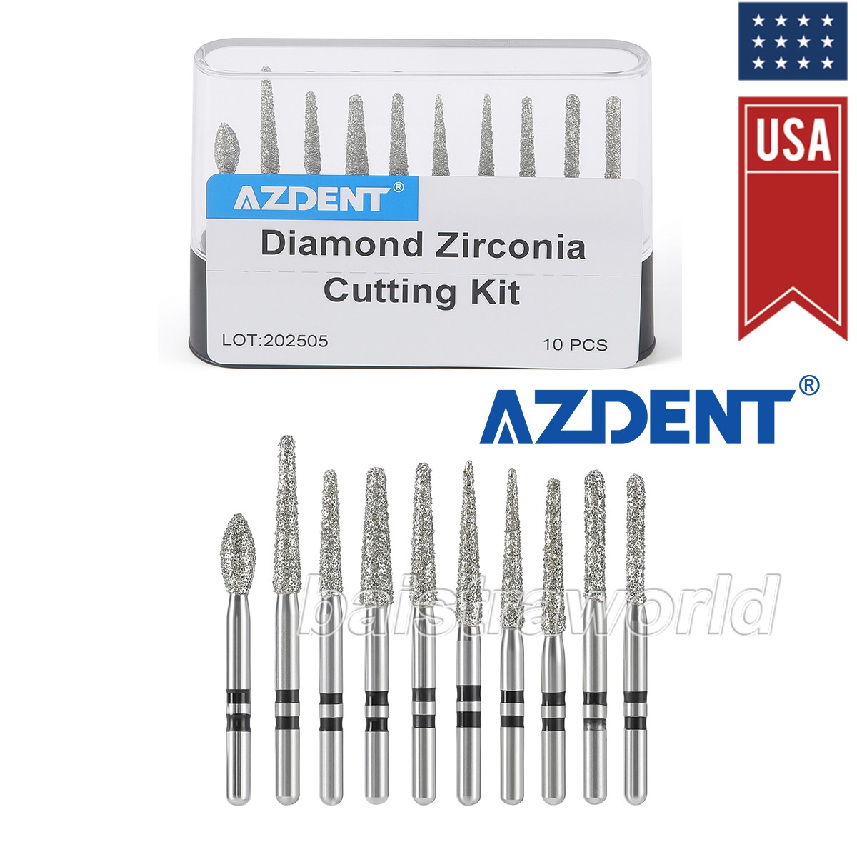 Pro Dental Diamond Zirconia Cutting Burs Kit Friction Grip 1.6mm 10Pcs/Pack