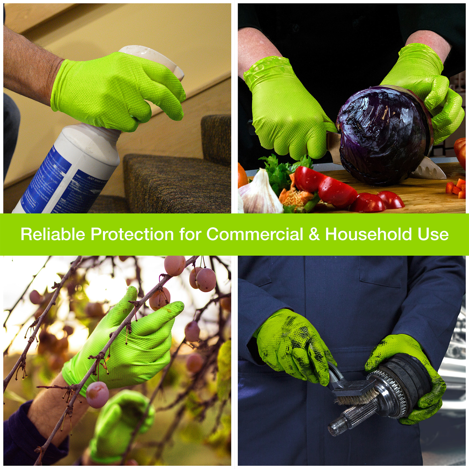 1st Choice Premium Green Nitrile Disposable Gloves 6 Mil Diamond Texture 100/Box