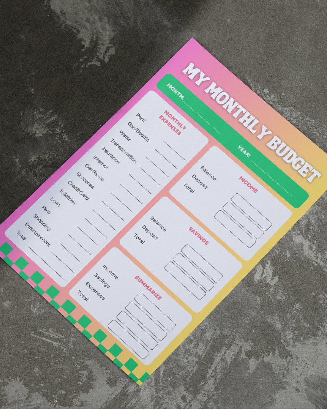 Minimalist Printable Monthly Budget Planner