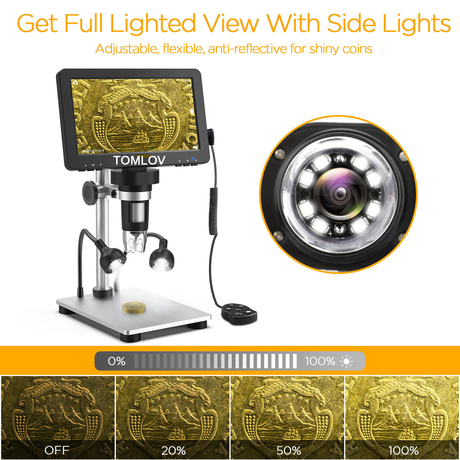 TOMLOV Digital Magnifier 1200X 7” Coin Microscope camera Soldering Microscope