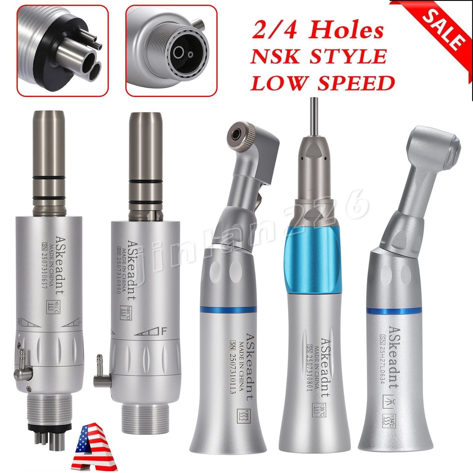ASkeadnt Dental Slow Low Speed Handpiece Straight Contra Angle Air Motor 2.4Hole