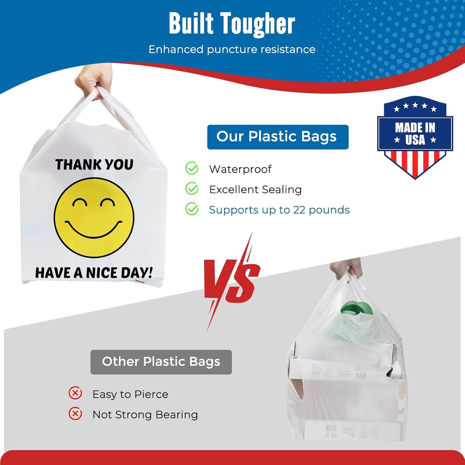2000 Thank you T-Shirt Bags 1/6 12″ x 6.5″ x 21″, Plastic Grocery Shopping Bags