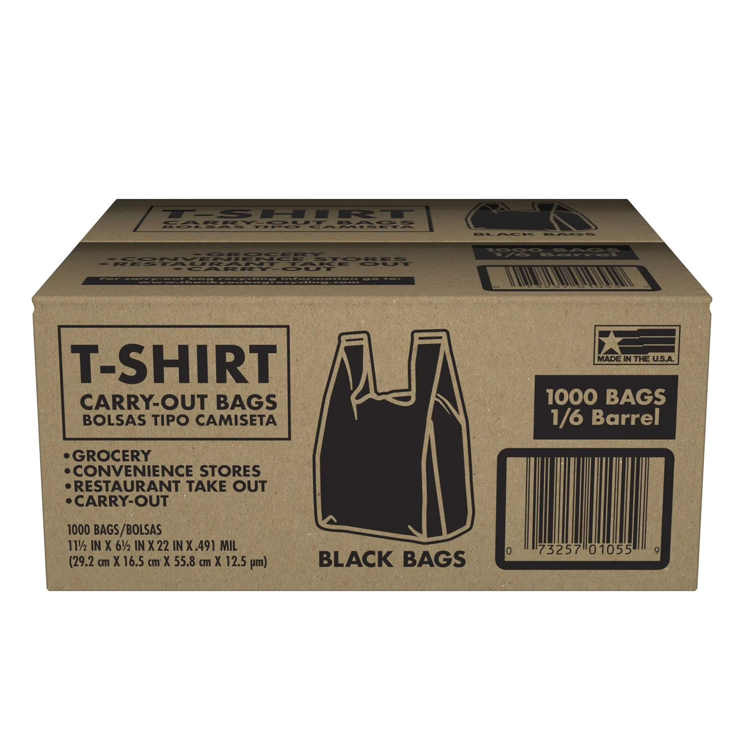Black T-Shirt Carryout Bags, 11.5″ x 6.5″ x 22″ 1000 ct – Free Shipping