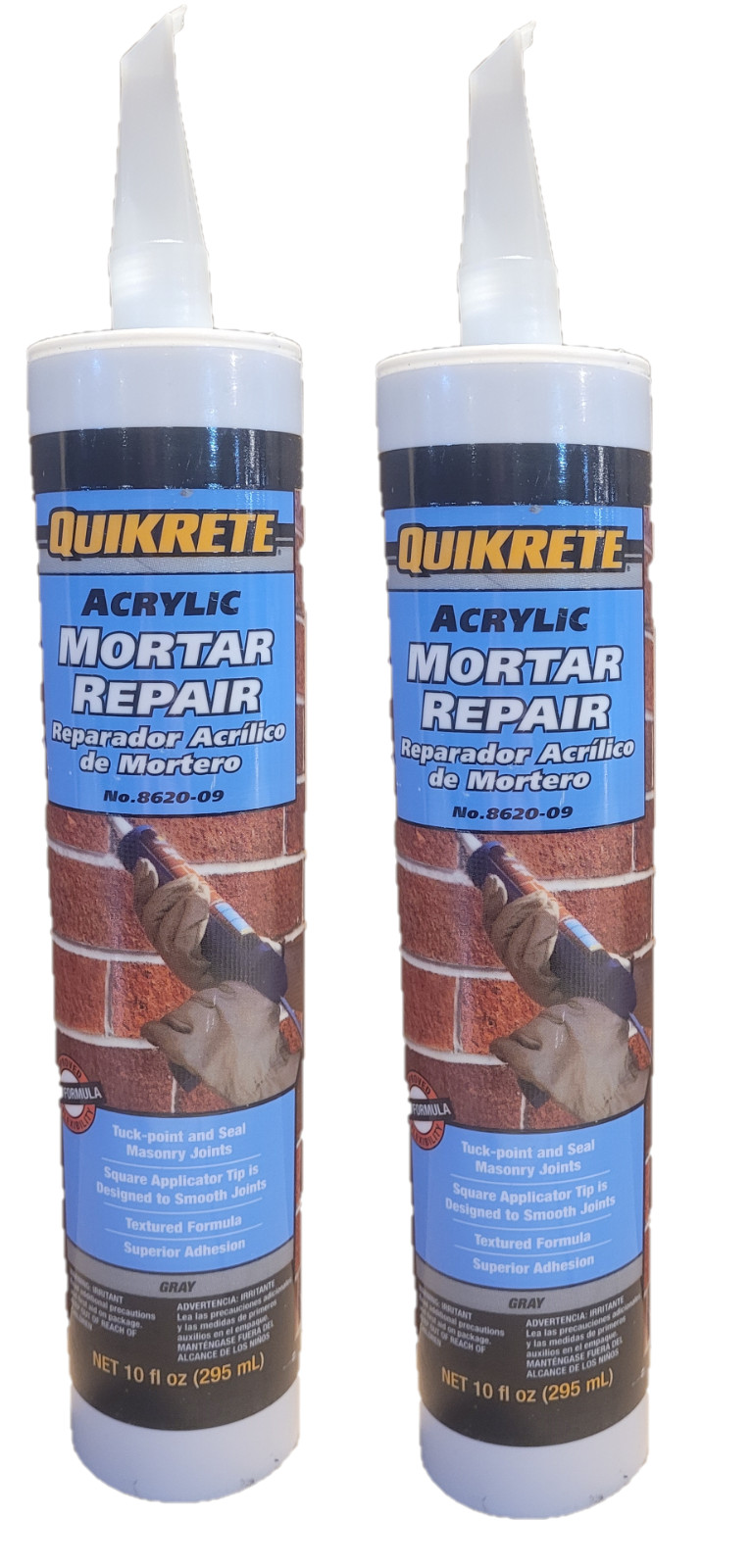 2 Quikrete Gray Acrylic Mortar Repair Paintable Outdoor Use Textured 10oz 862009