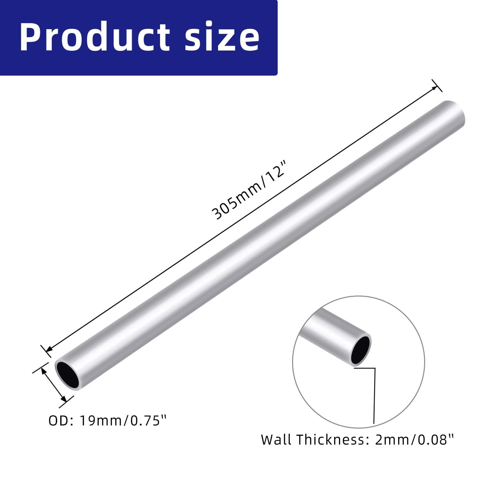 Etauwe Aluminum Round Tube, 3/4″ (19mm) OD x 2mm Wall OD, Silver