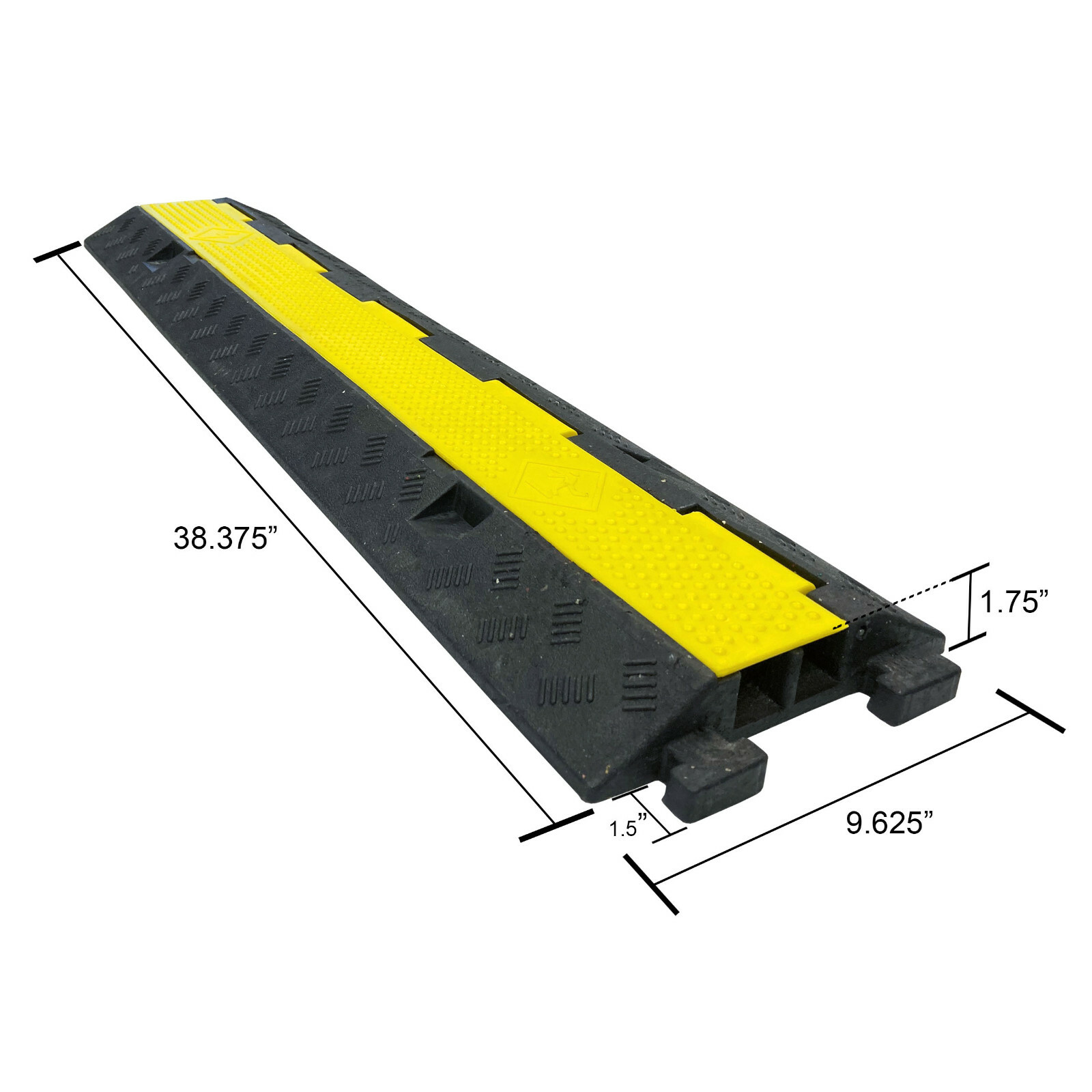 Electriduct 2 Channel Heavy Duty Rubber Cable Protector – Yellow Lid, Black Base