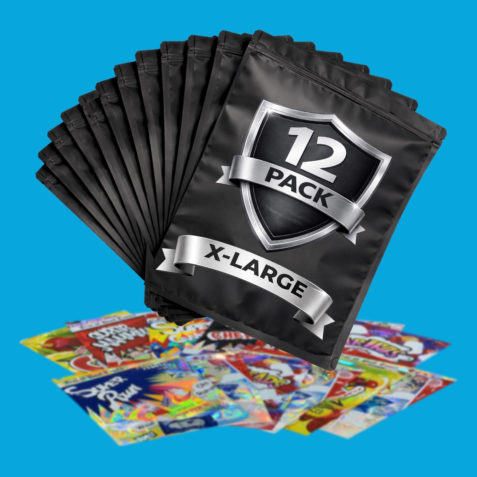12 Pack 1lb Mylar Bags 12” x 15” Assorted Random Designs Pound Packaging Pouches