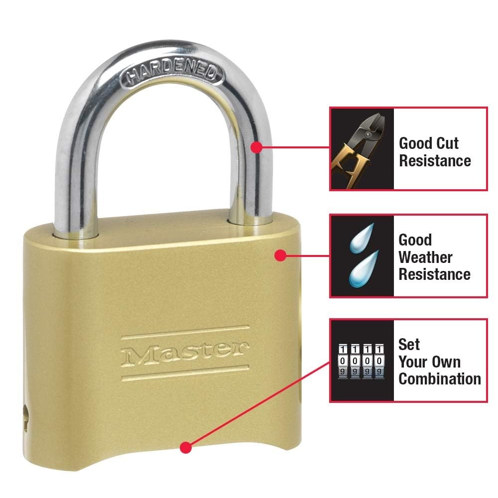 Master Lock Brass Combination Padlock for Indoor and Outdoor use with