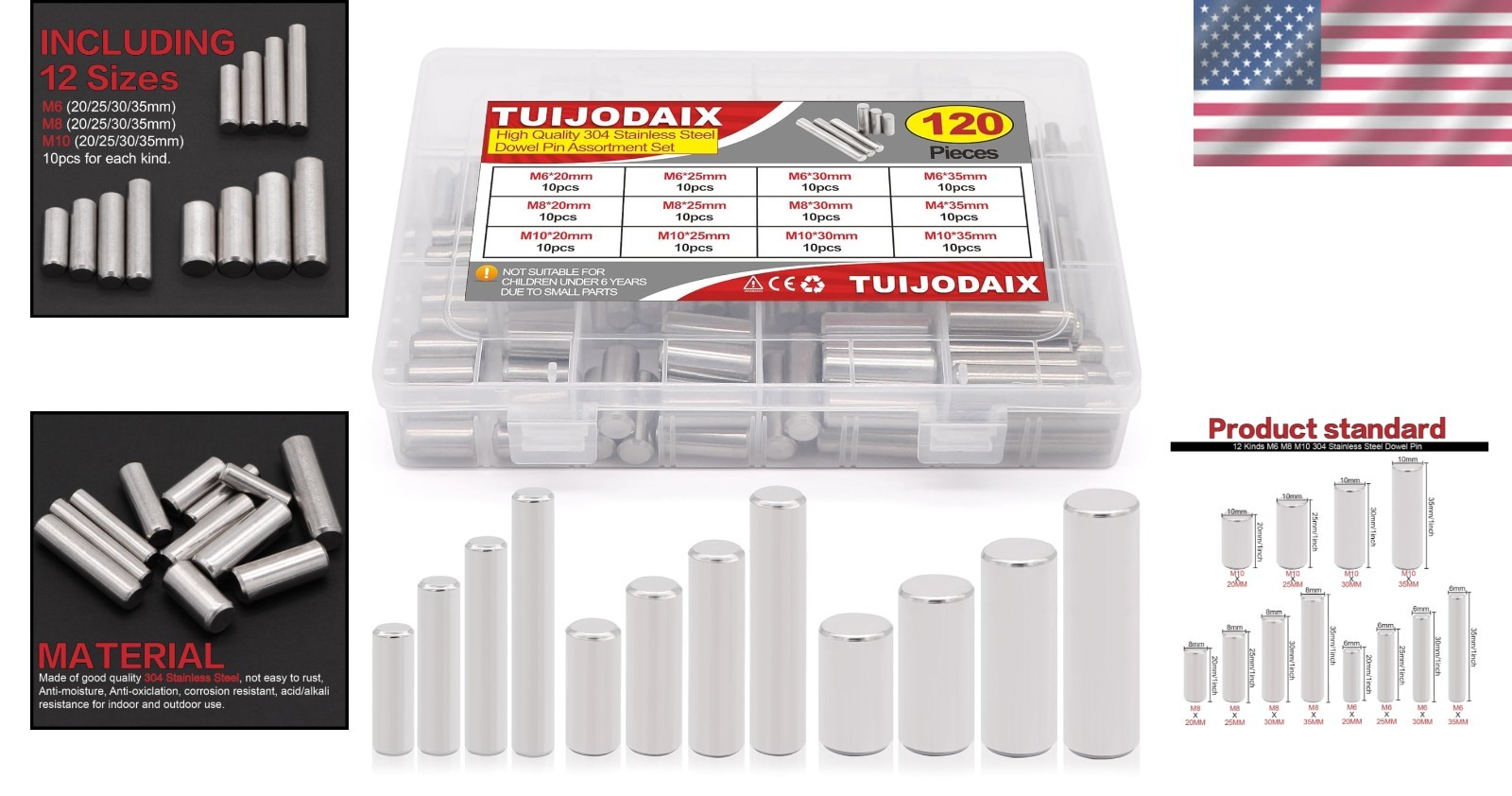 120pc Cylindrical Dowel Pins Assortment