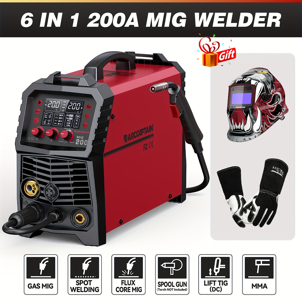 ARCCAPTAIN 6-in-1 MIG Welder Synergic 110V/220V Multi Process w/ LED Display