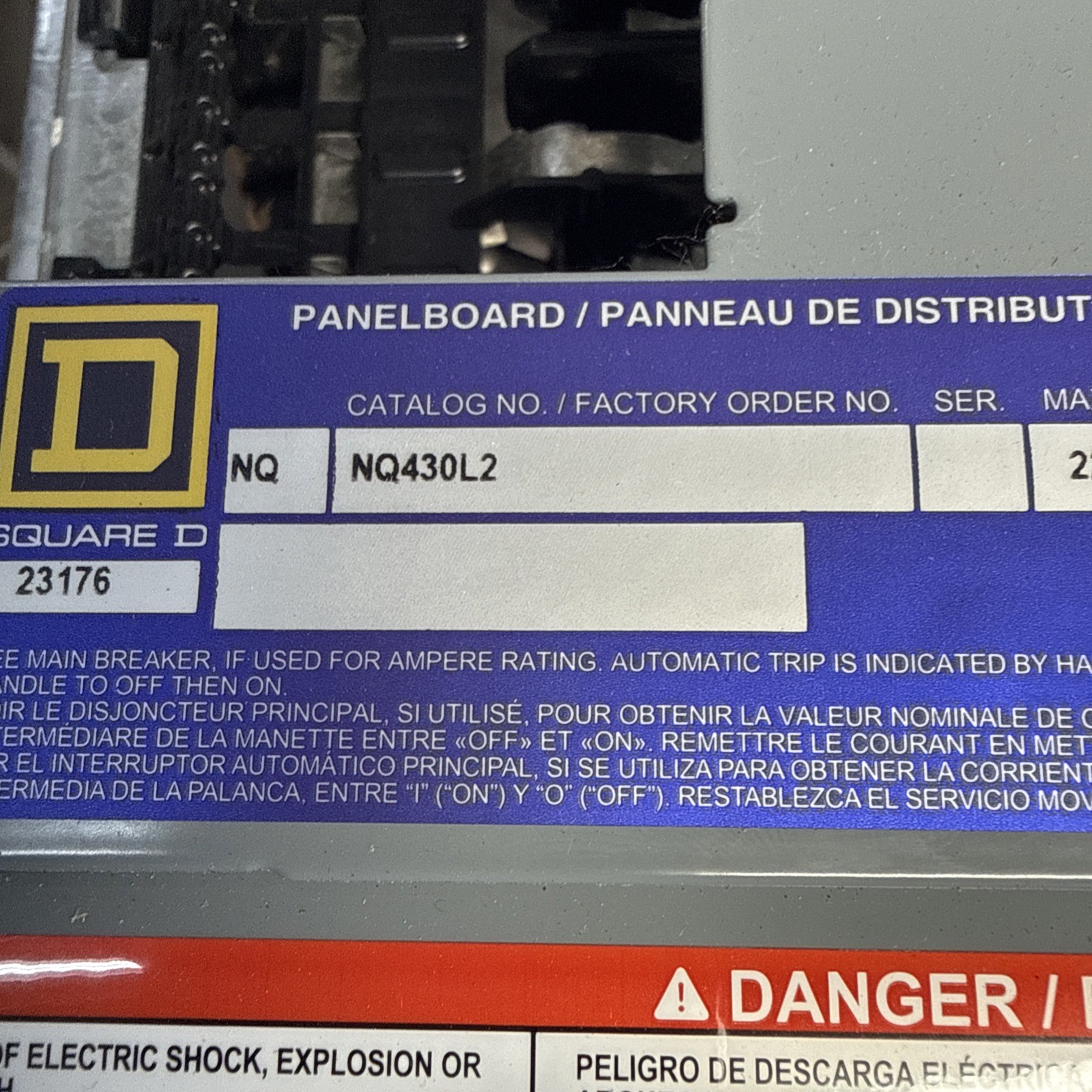 NEW Square D NQ430L2 Panelboard Interior 225 Amp 30 Circuit 240V 3-Phase
