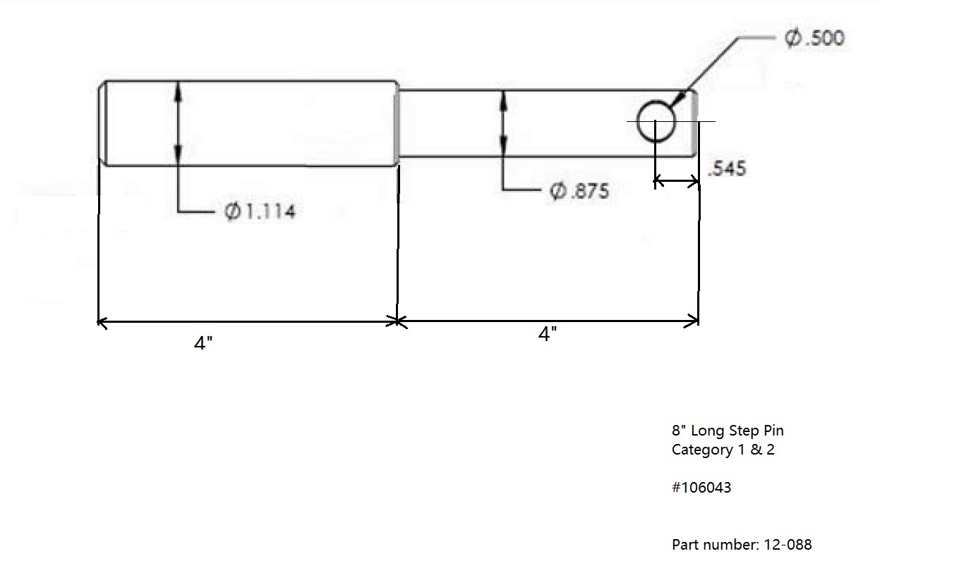 2 pcs of 8″ (2) Stepped Lower Lift Pin Cat 1 & 2