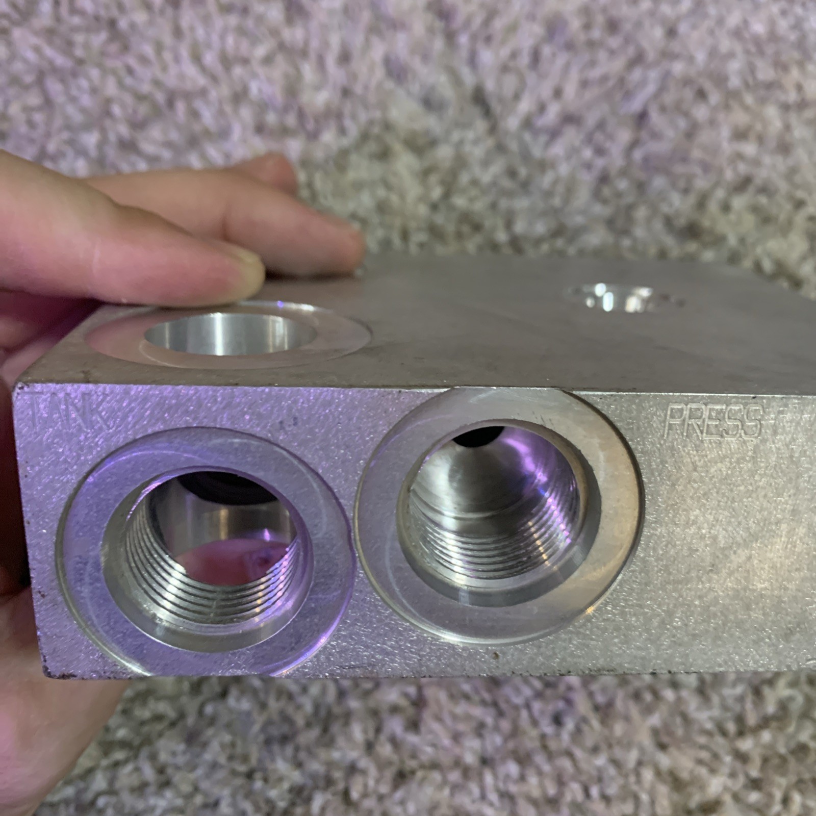 Aluminum Hydraulic Manifold Block, Multiple Threaded Ports, Machined Metal