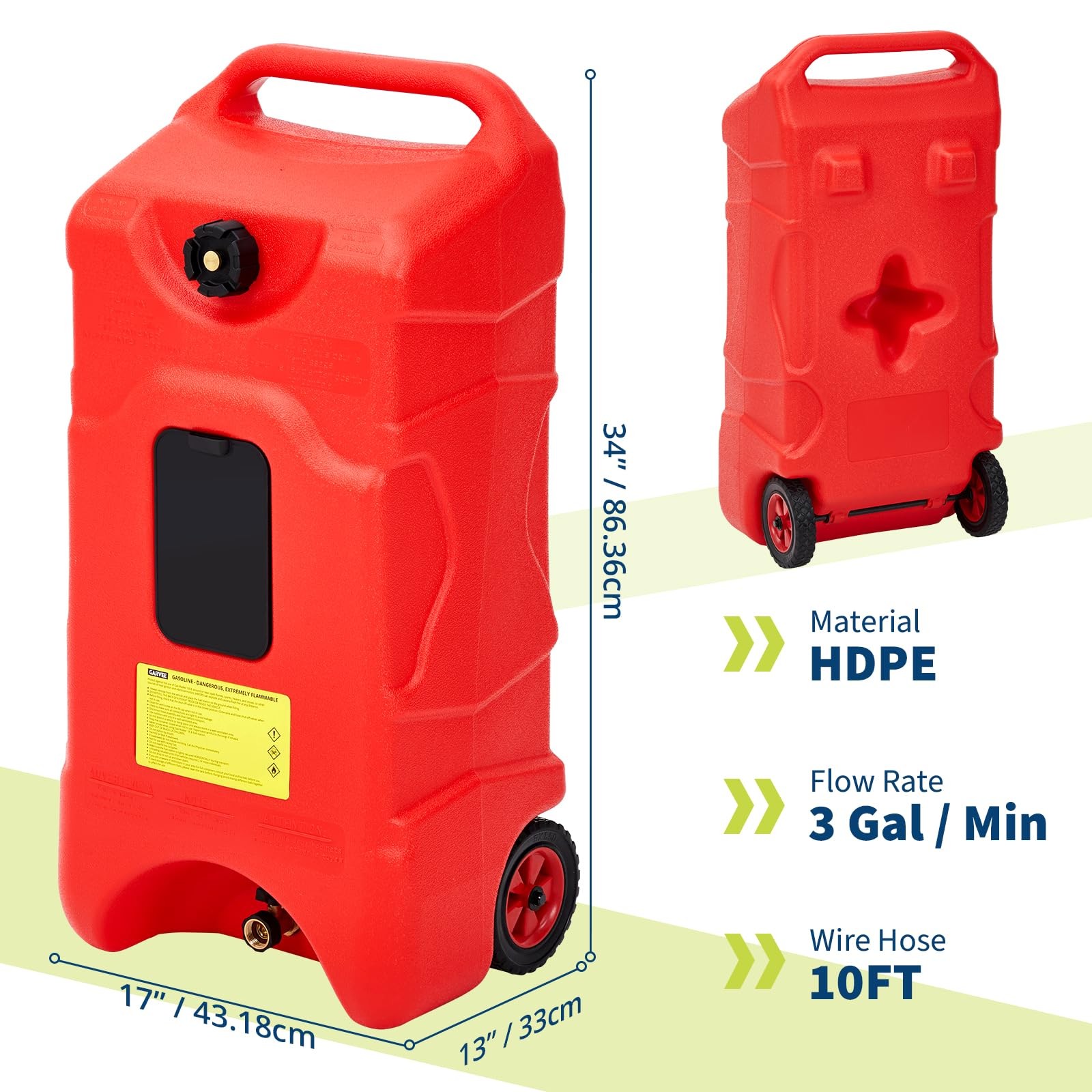 16 Gallon Gas Caddy Heavy-Duty Gas Can Fuel Caddy with Manual Fuel Transfer Red