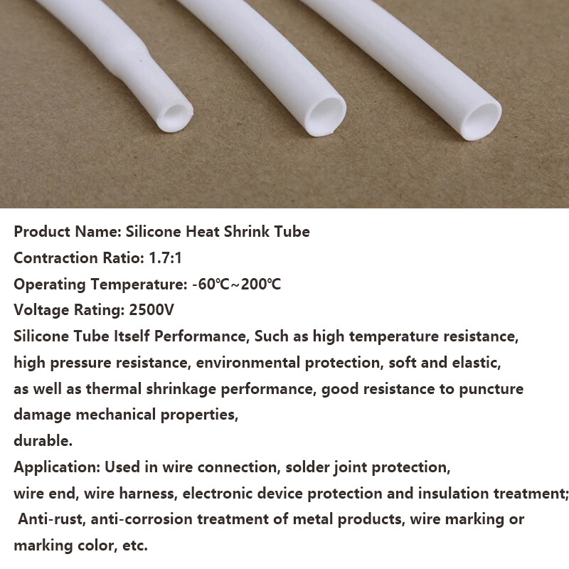 1.7:1 Flexible Silicone Heat Shrink Shrinkable Tube Tubing One Meter White 200°