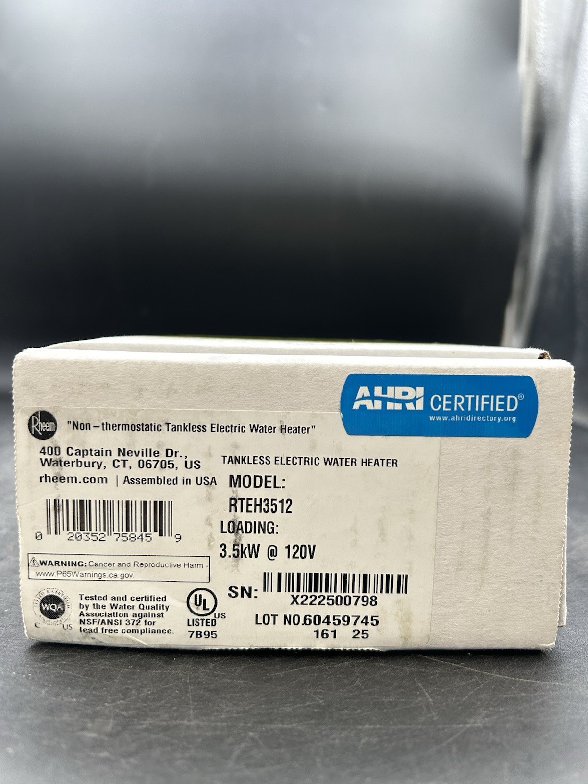 Rheem RTEH3512 tankless Electric Water Heater POU New
