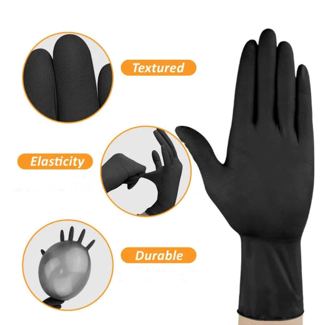 Disposable Nitrile Exam Gloves, 5 Mil Black, Powder-Free Heavy Duty Clean Glove