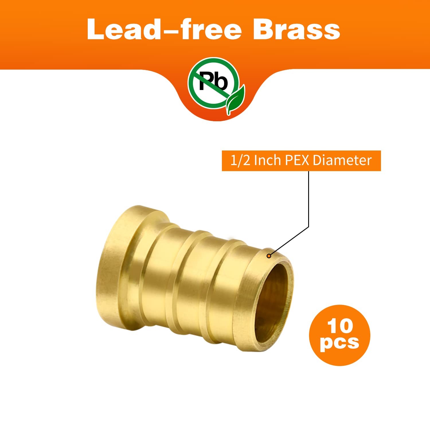 10pcs 1/2″ PEX Barb Plug End Cap, Brass 1/2″-10 Pack, Color