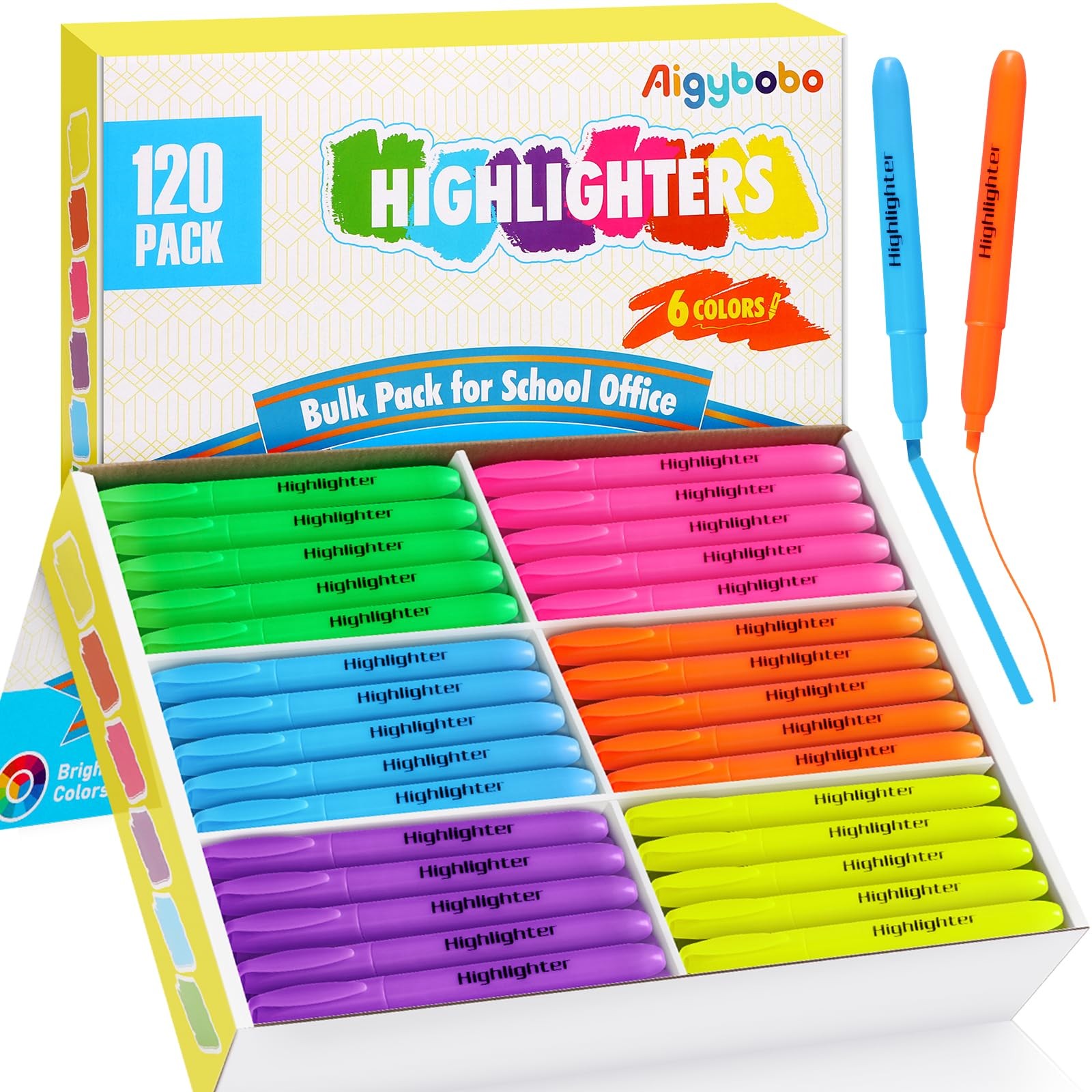 120 Pack Highlighters in 6 Assorted Colors, Chisel Tip Dry-Quickly Highlighte…