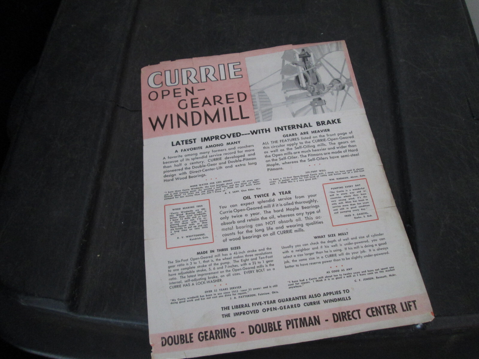 Currie Open Gear Windmill Trade Literature, 6ft / 8ft/ 10ft models