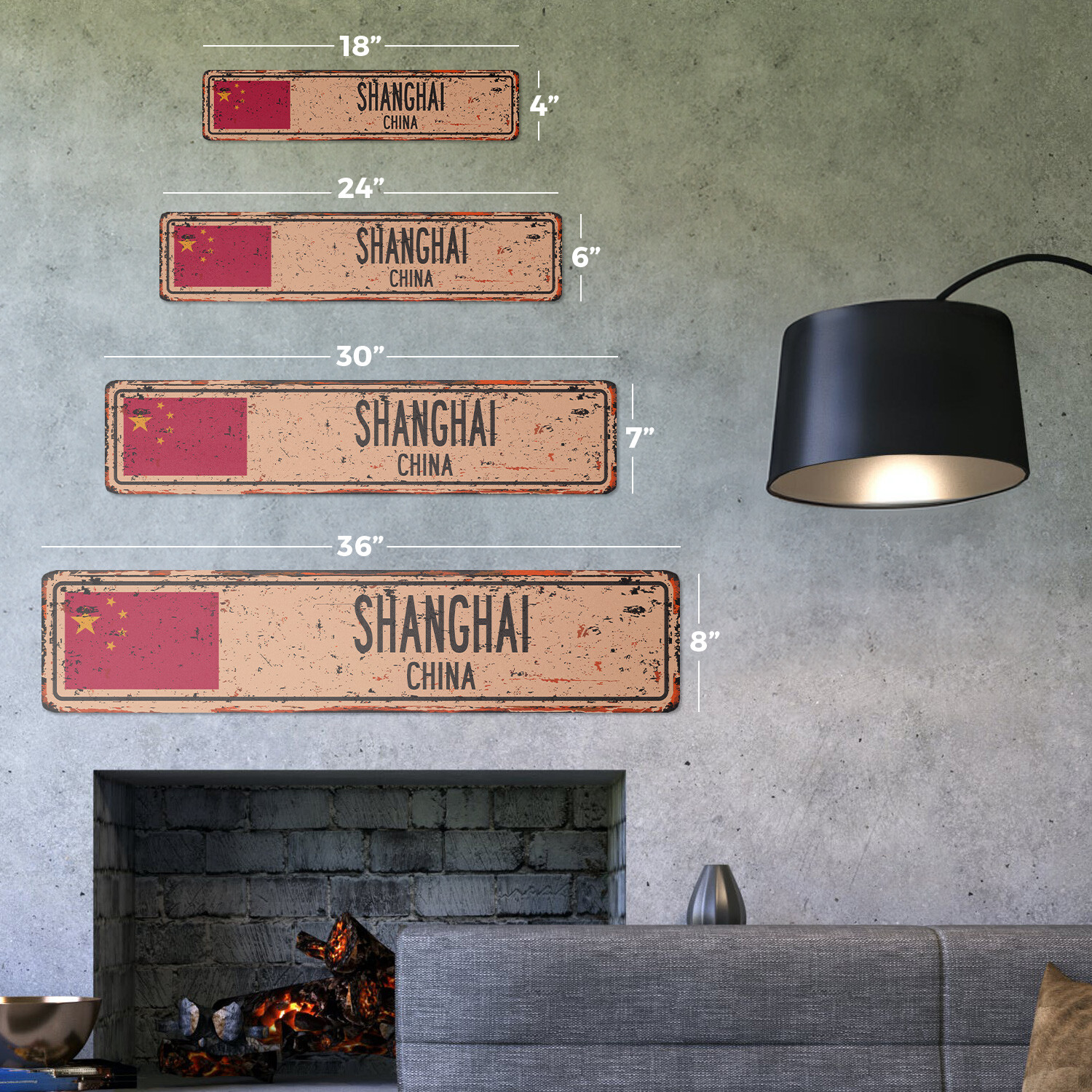 SHANGHAI CHINA Vintage Street Sign Asian Chinese flag city country road rustic