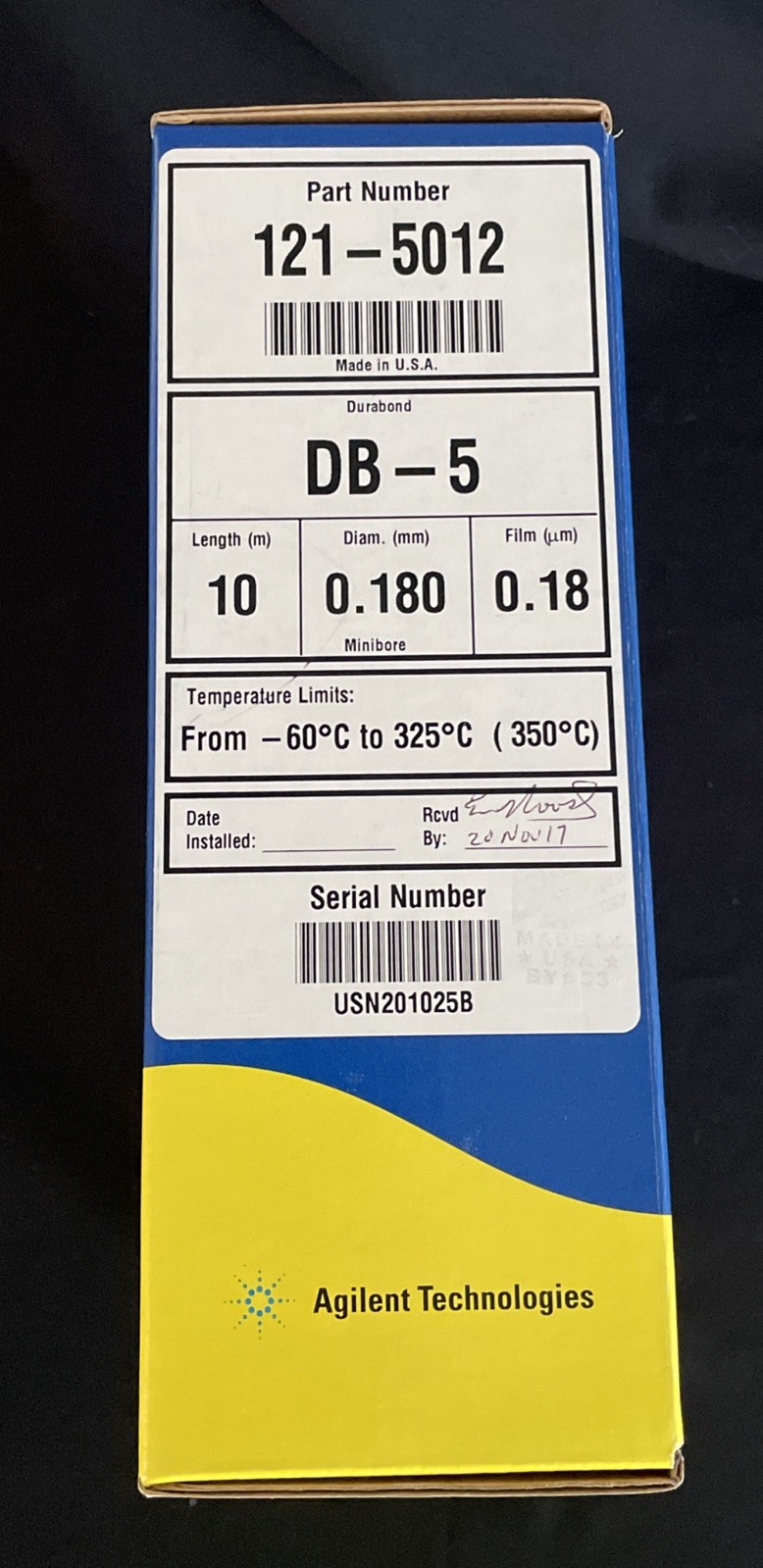 J&W DB-5 GC Column, 10 m, 0.18 mm, 0.18 µm, 7 inch cage 121-5012 NEW SEALED