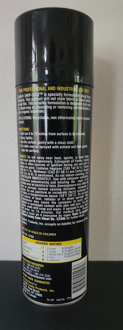 QTY 1 CASTLE C2495 SHOP SOLV NON CHLORINATED MULTI-PURPOSE SOLVENT NOS