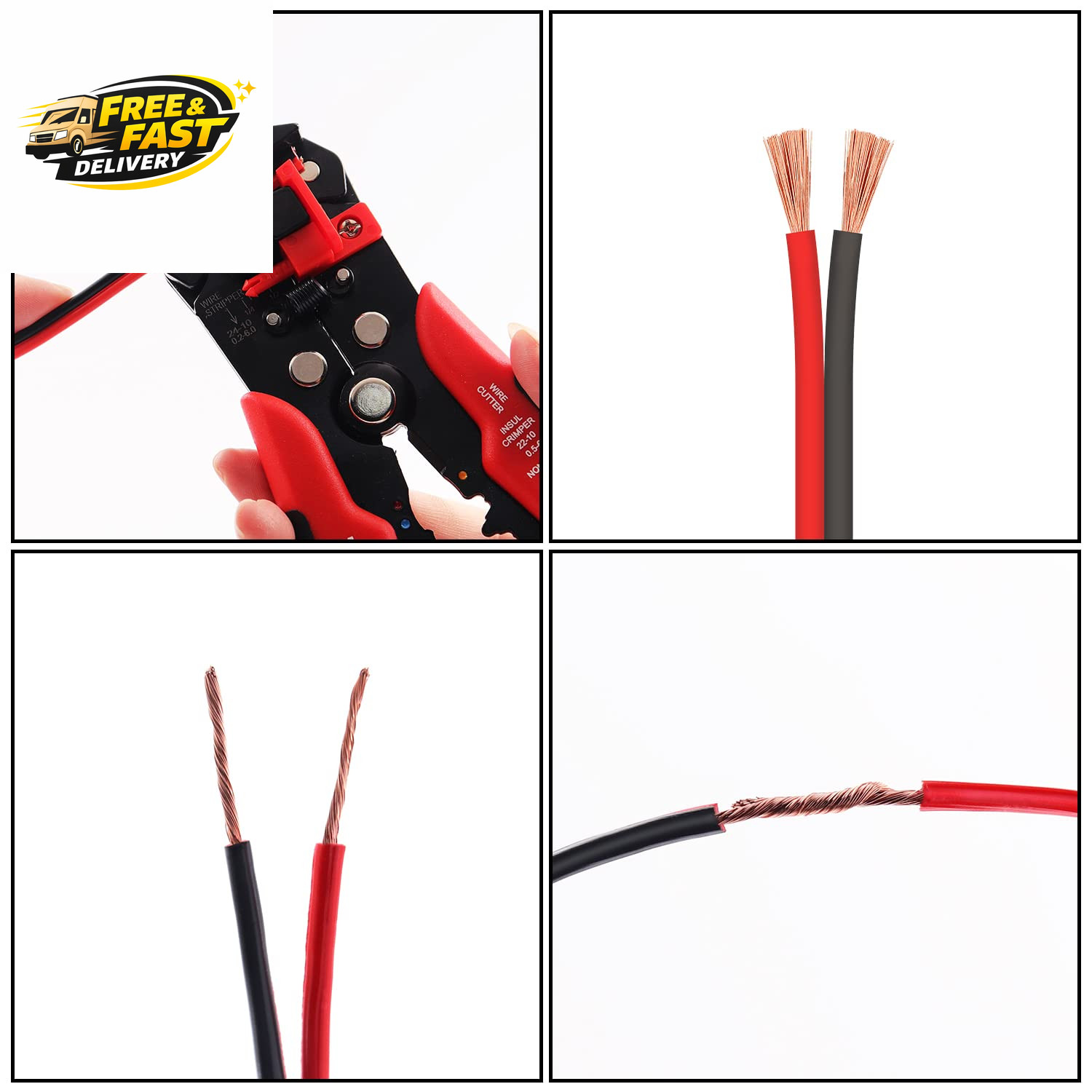 10 Gauge Wire 100FT, 2 Conductors Electrical Wire Red Black Cable, Flexible/