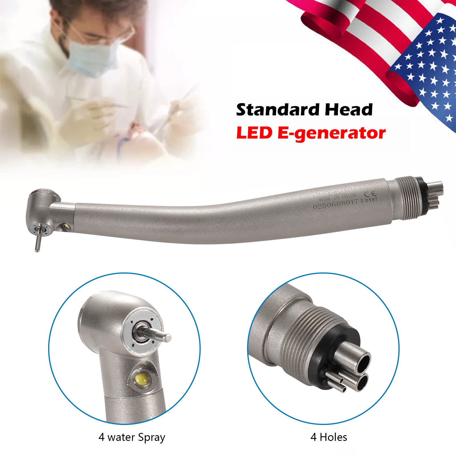 NSK Style Dental Fiber Optic LED E-generator Handpiece High Speed Turbine 4HOLE