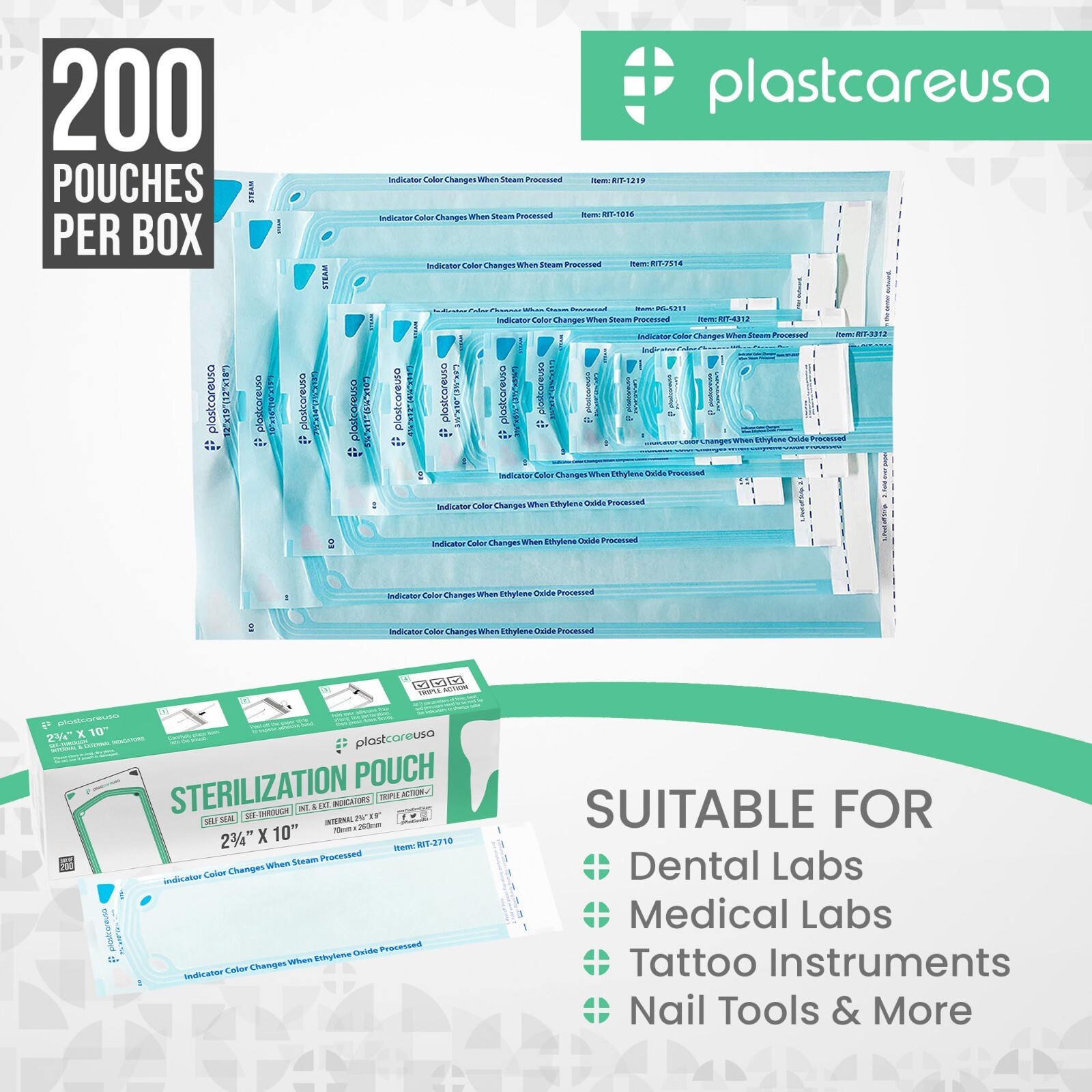 2.75″ x 10″ Self-Sealing Sterilization Pouches for Autoclave (Choose Quantity)