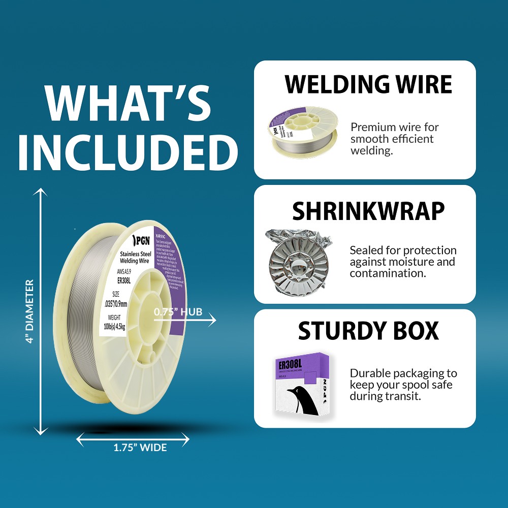 (2 x 10-Lb Spools) PGN ER308L .035″ MIG Stainless Steel Welding Wire