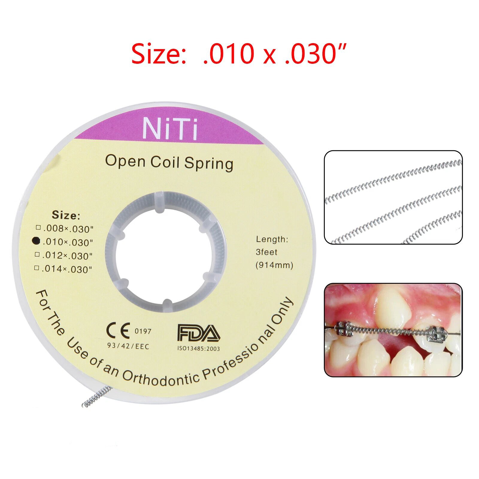 Orthodontic Dental Braces Niti Open Coil Spring Dia.012 Inch/.010 Inch 914mm