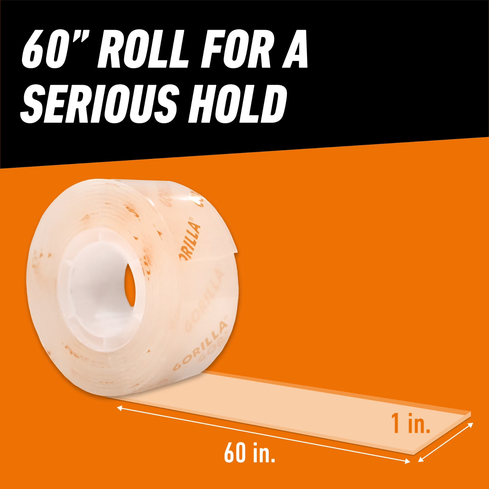 Gorilla Tough & Clear; Double Sided Mounting Tape; Weatherproof; 1″ x 60″; Clear