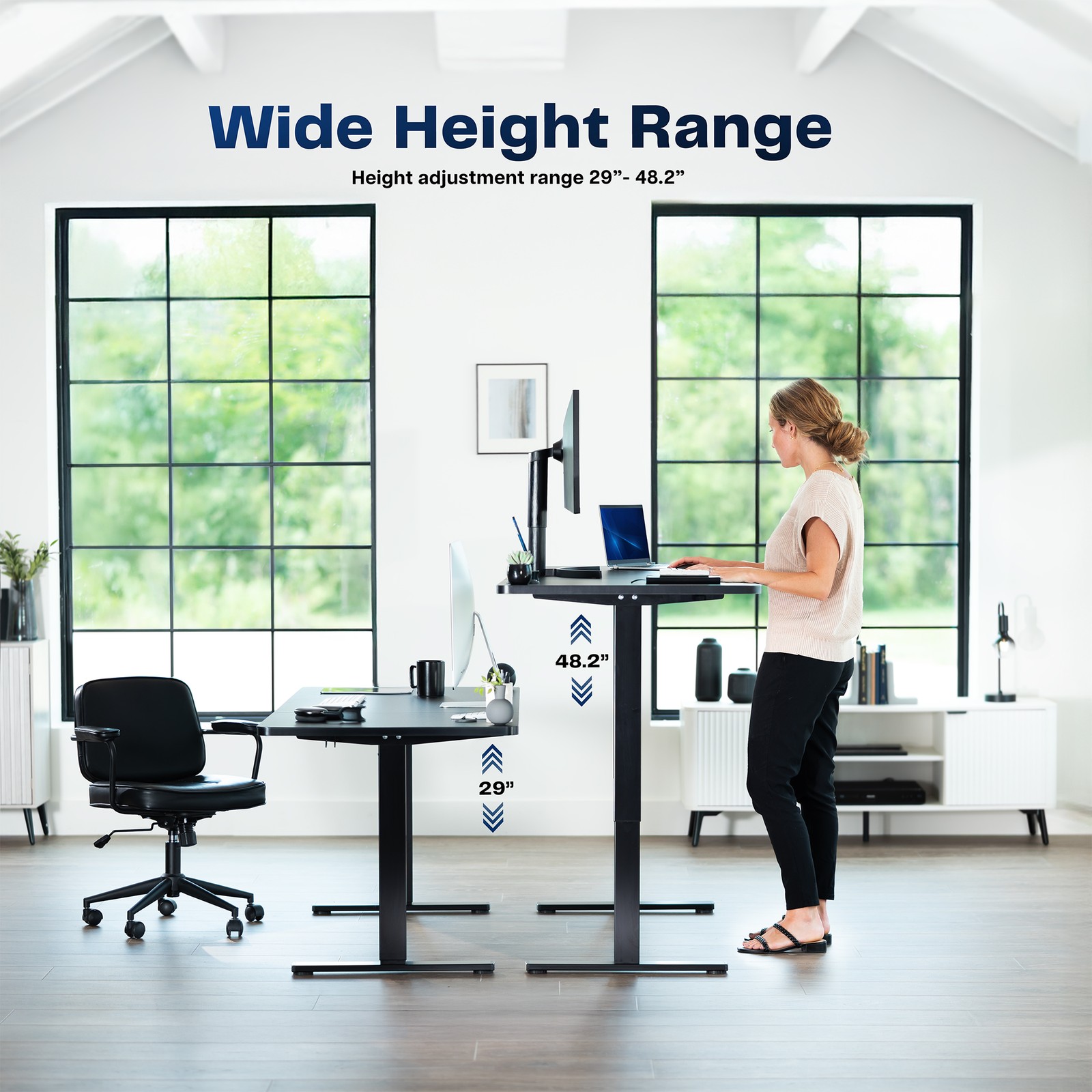 VIVO Electric 63” x 32” Stand Up Desk, Light Wood Table Top, Gray Frame