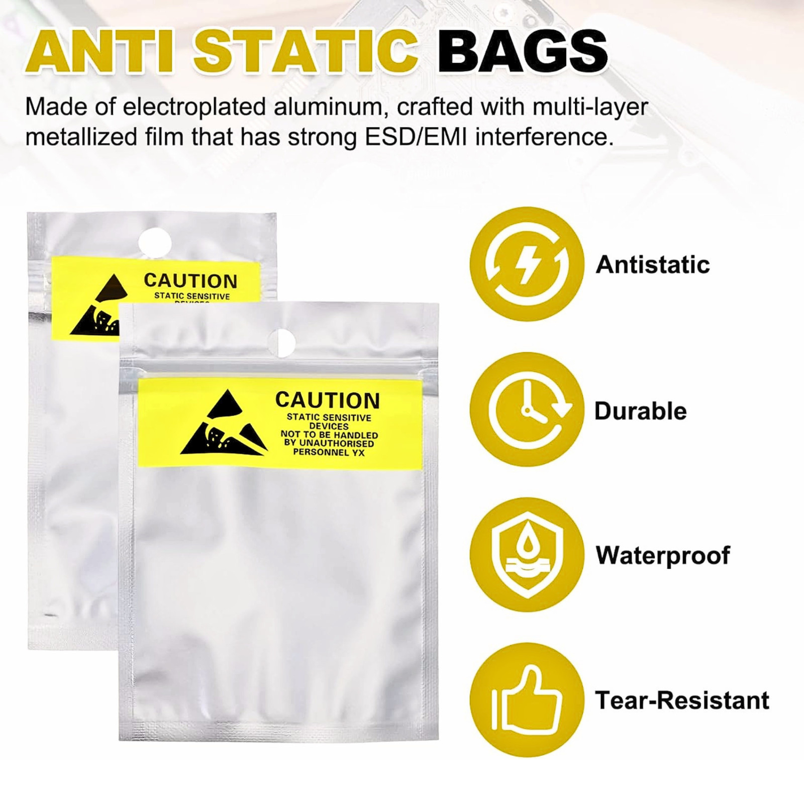 100pcs Anti Static Shielding ESD Translucent Bags 4″ x 6″ Zip Reclosable 10x15CM