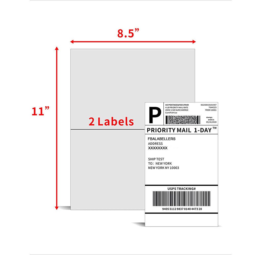 50 Shipping Address Labels Blank 8.5″x5.5″ Half Sheet Self Adhesive 2 Per Sheet