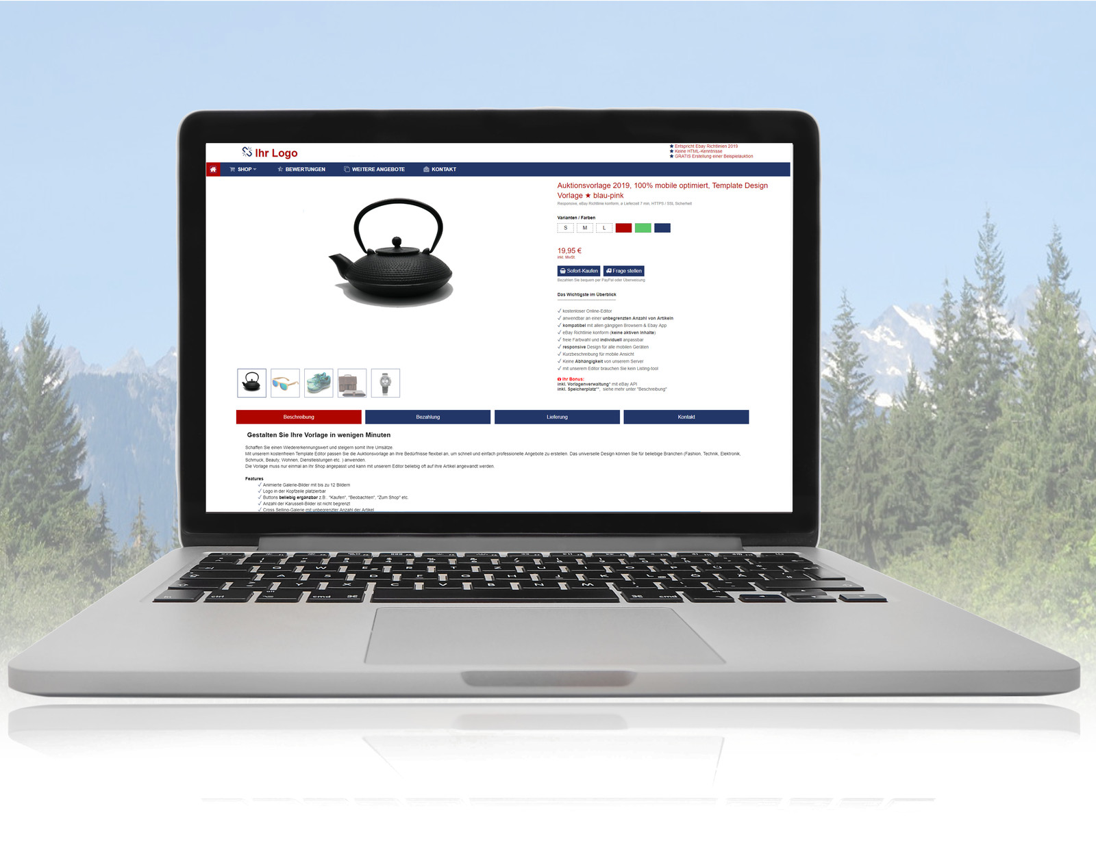 Auktionsvorlage 2024 100% mobile optimiert Template Design Vorlage blau-rot