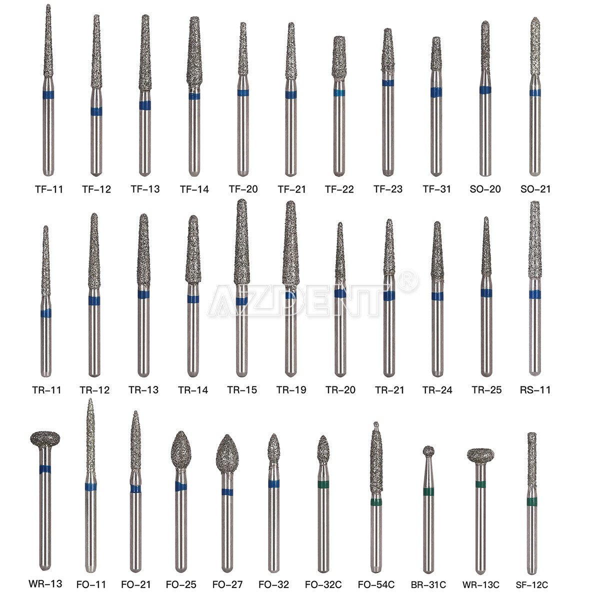 100/200pc AZDENT Dental Diamond Burs High Speed Handpiece Friction Grip 1.6mm