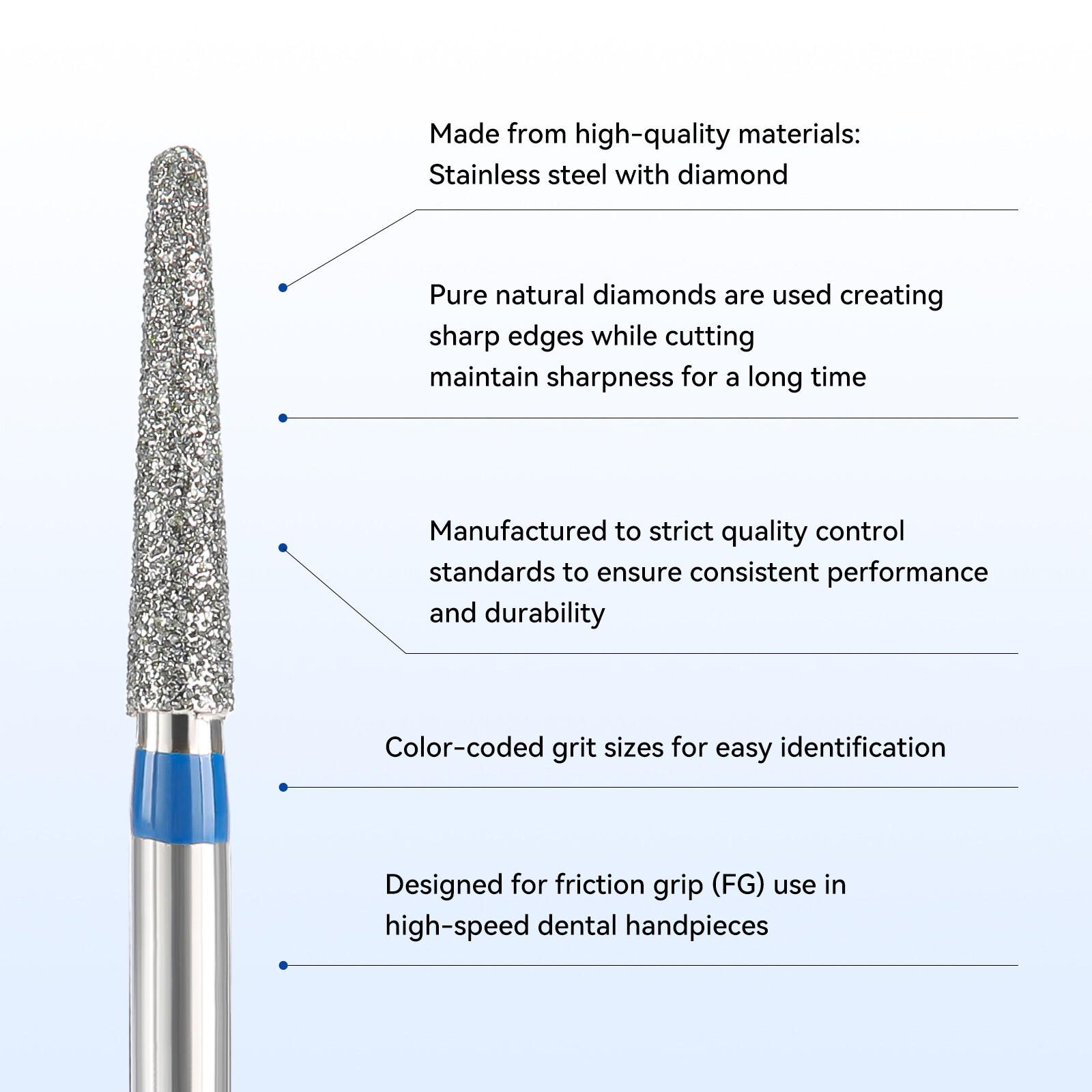 JMU Dental Diamond Burs Round End Taper FG 856 Friction Grip Burs 5Pcs/Box