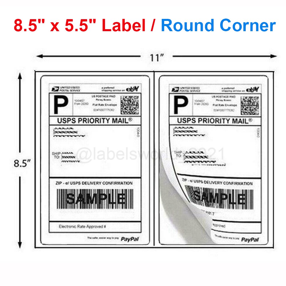 50-20000 Mailing Shipping Labels 8.5″x5.5″ Round Corner Half Sheet Self Adhesive