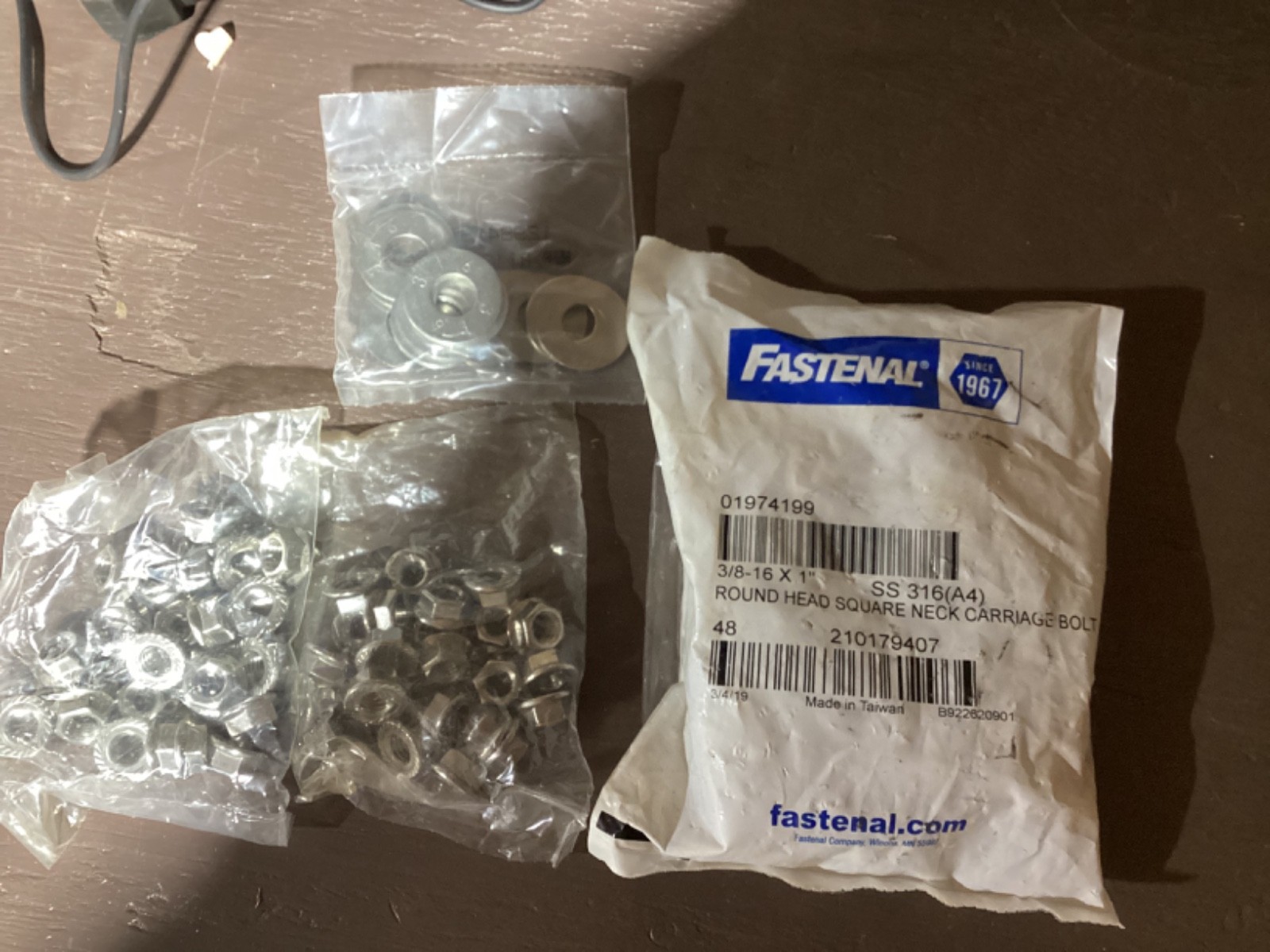 48 Fastenal 3/8-16 x 1in Carriage Bolt 316SS w/48 3/8-16 Locknuts & 16 1/2 WSHR