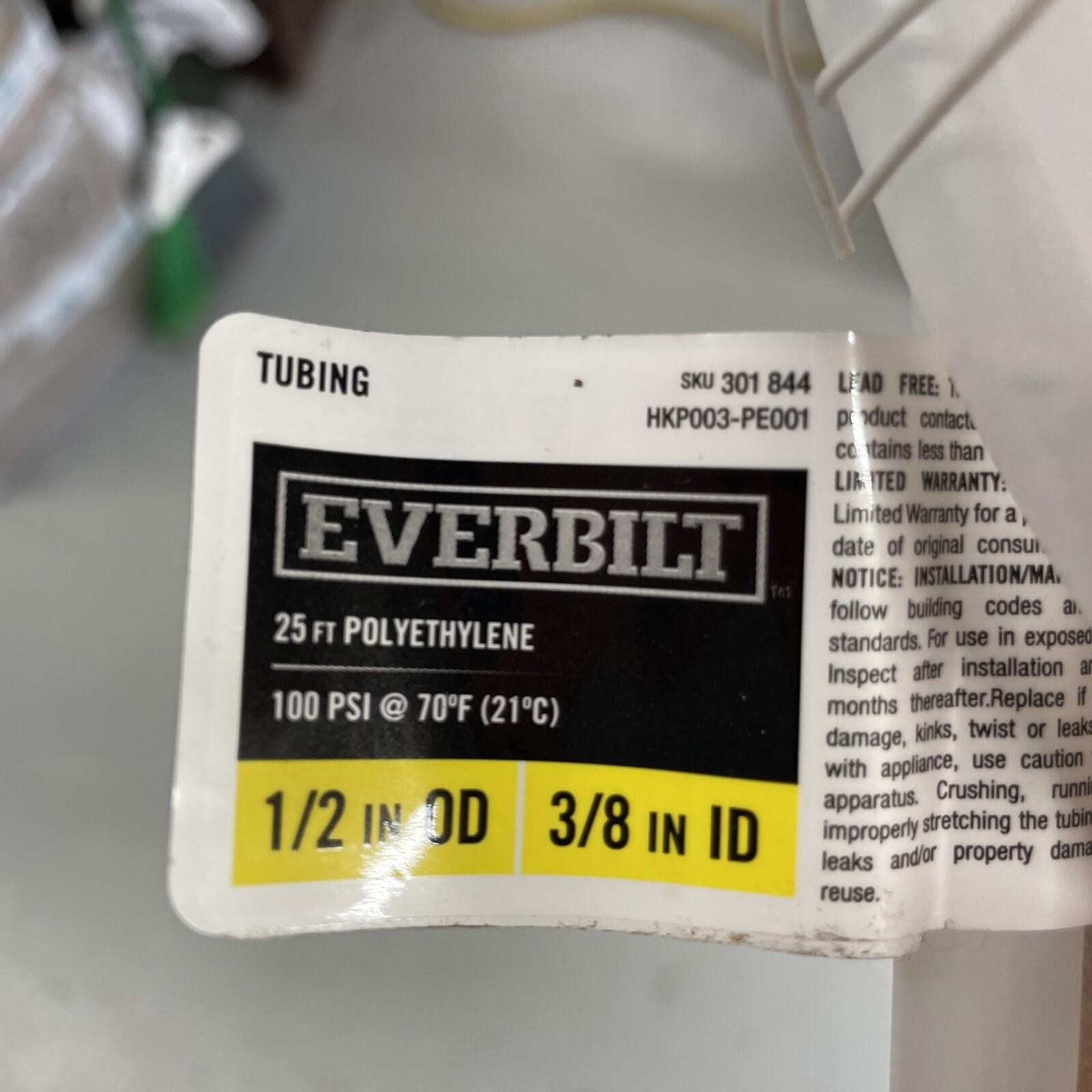 Vacuum Tubing Polyethylene – 1/2″ OD / 3/8″ ID 25 Feet S8A